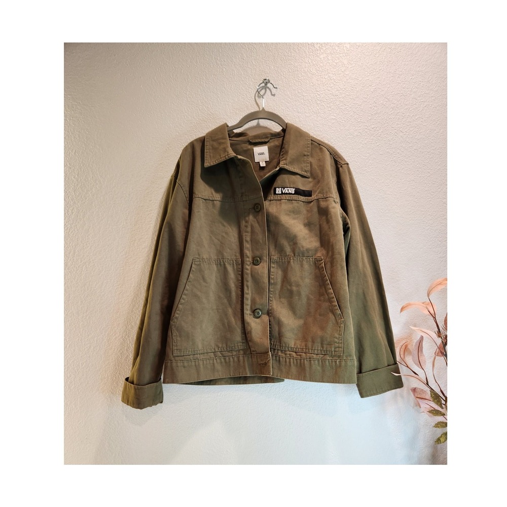 Vans Womens Olive Green Cotton Canvas Utility Jacket Button Up Chore Coat Size M